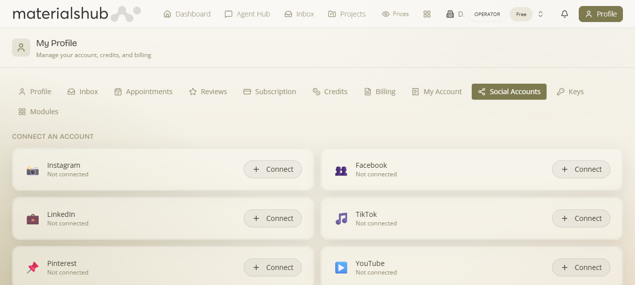 Social Accounts tab
