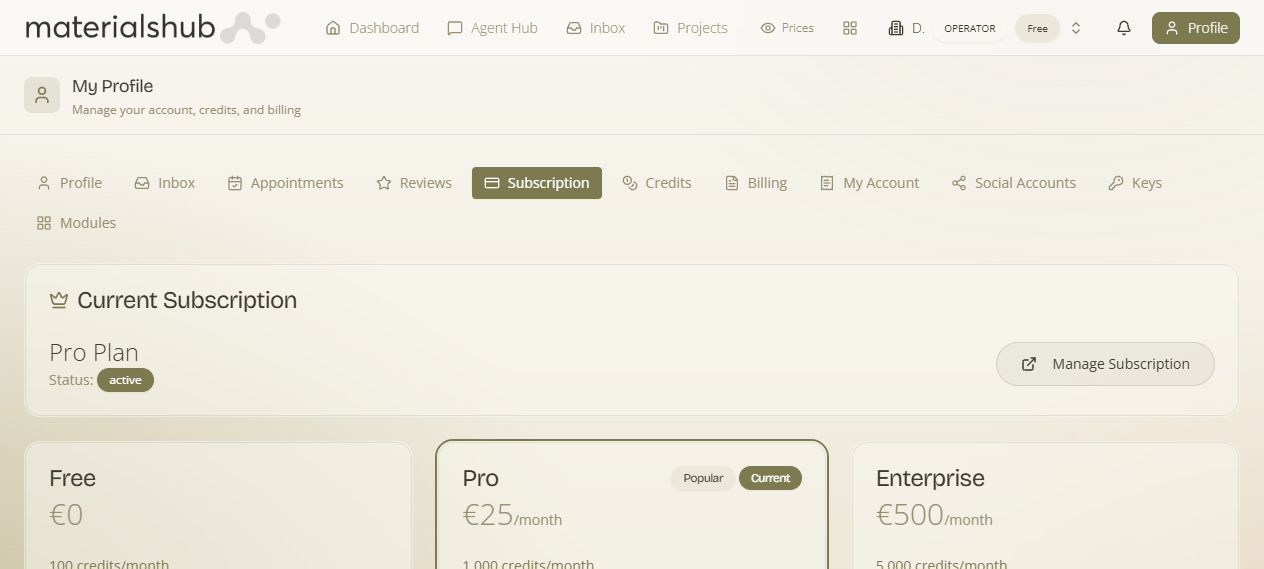 Subscription tab