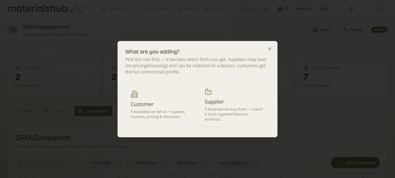 The New Company form