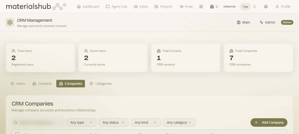 CRM Companies tab