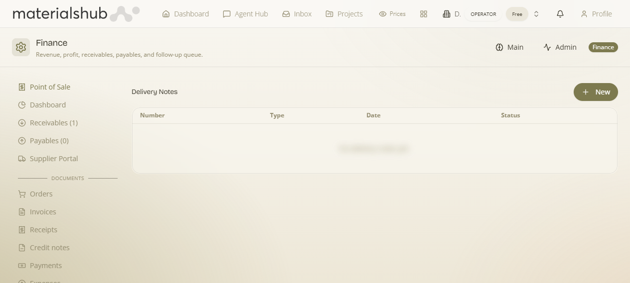 Delivery notes tab