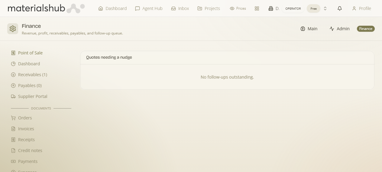 The Finance Follow-ups tab — quotes that need chasing