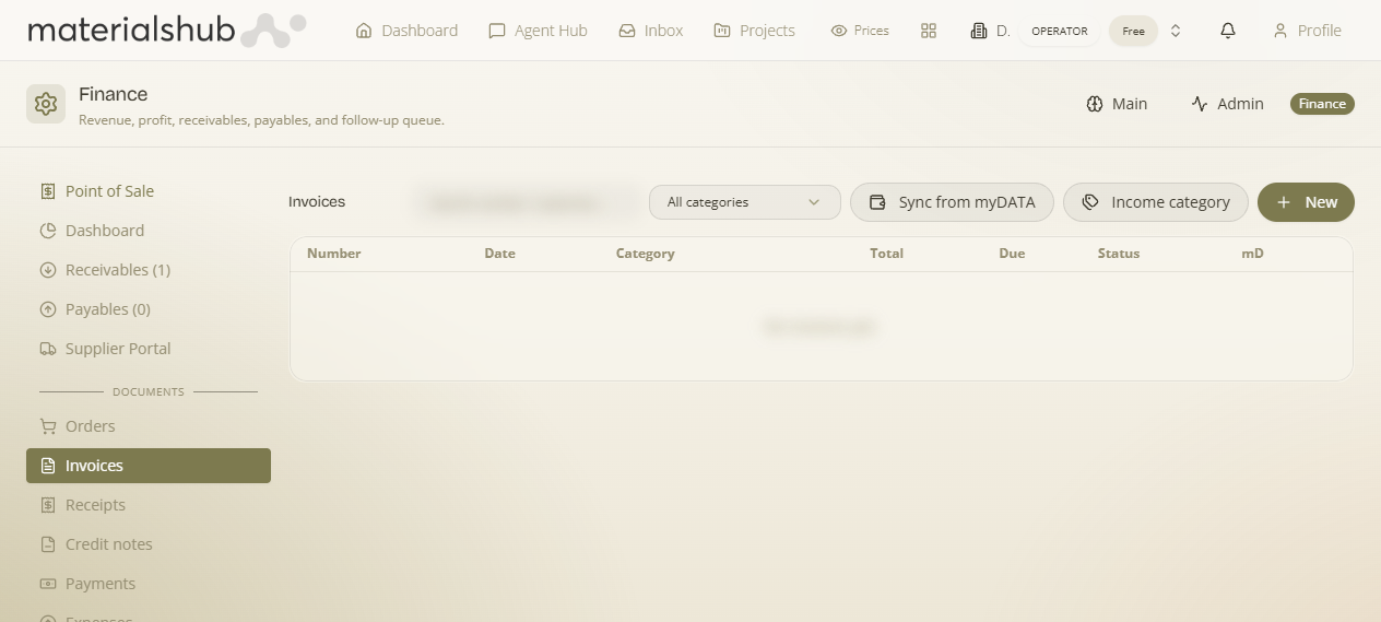 Invoices tab