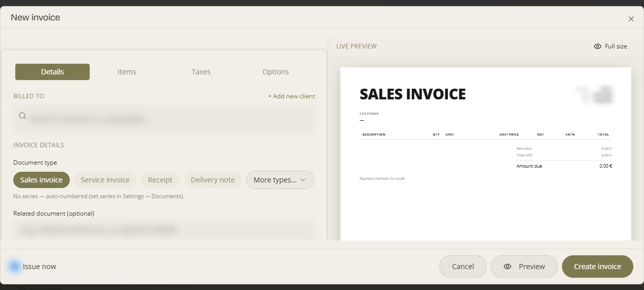 New invoice editor
