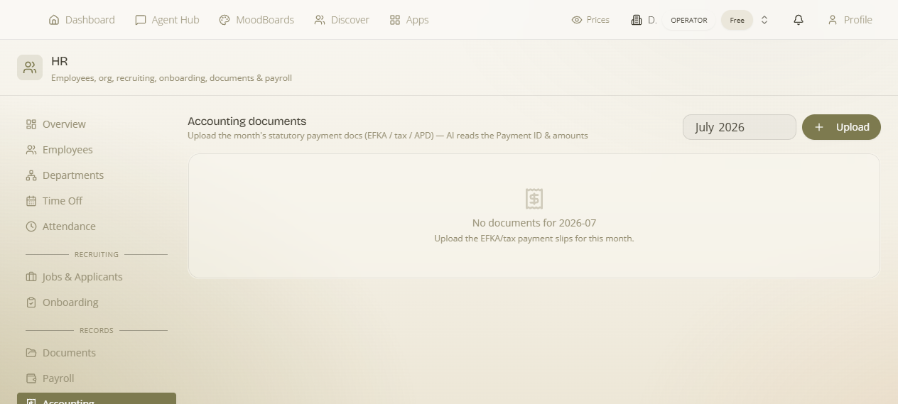 HR → Documents — AI OCR of accounting documents with reconciliation