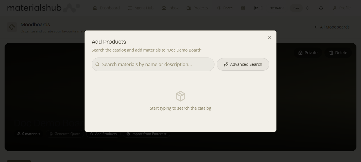 Add Products dialog