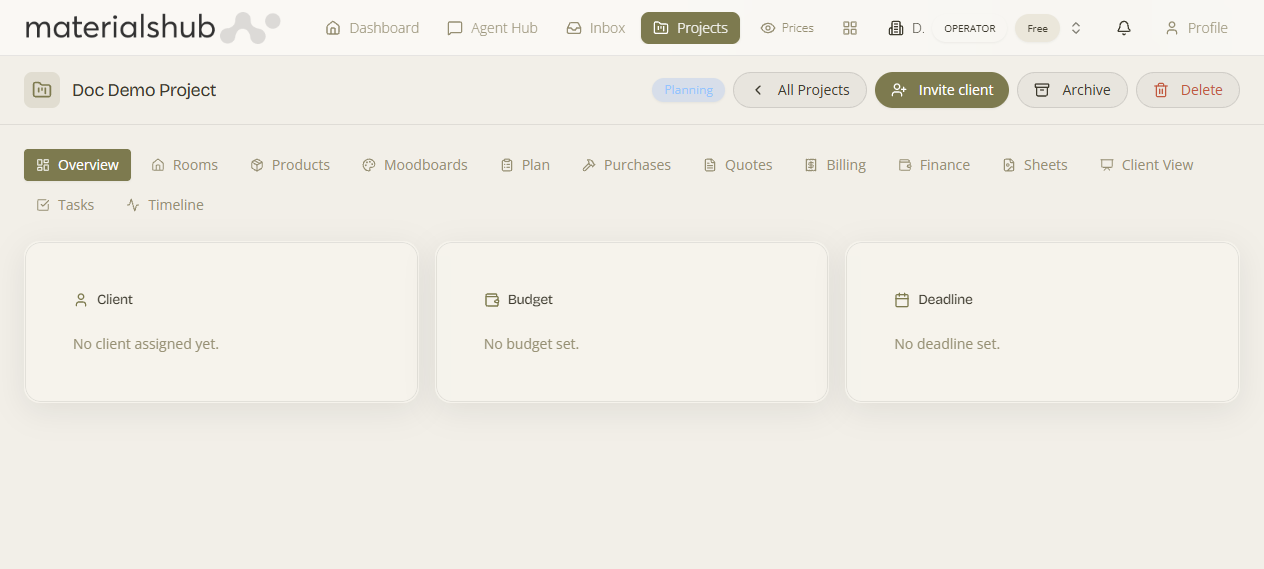 A project's Overview tab