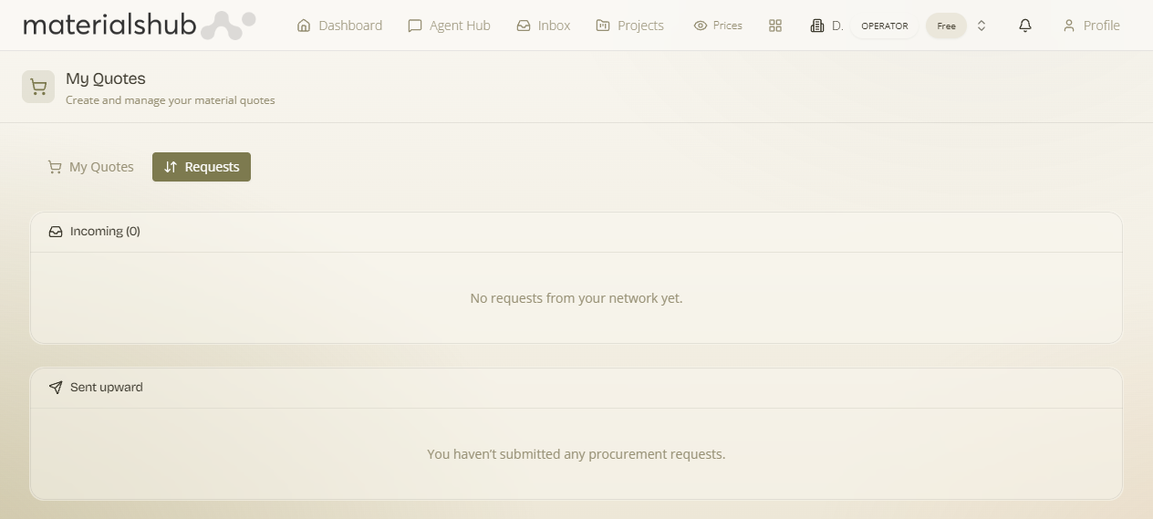 The Requests tab listing incoming quote requests
